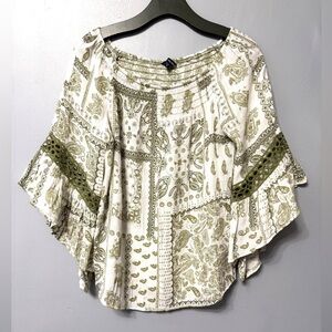 #12)  Unique Spectrum Olive and Cream Boho Blouse